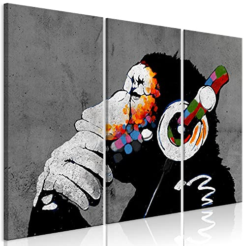 murando Cuadro Acústico DJ Mono 90x60 cm espuma acústica absorbe el sonido aislamiento lienzo de 3 piezas Impresión Artística Decoración de Pared Banksy g-A-0288-b-e