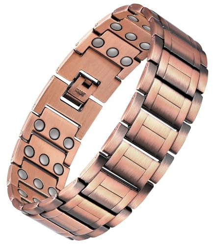 Feraco 3X Strength Copper Bracelets for Men-Pure Copper Magnetic Bracelet with 3 Row Neodymium Magnets Adjustable Length,Jewelry Gifts for Men (Copper)