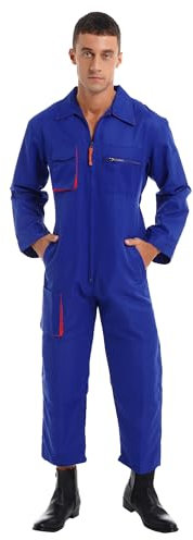 MSemis Herren Arbeitsoverall Mechanisch Overall mit vielen Taschen Maleroverall Kurzarm Langarm/Jumpsuit Arbeitskleidung für Handwerker Königsblau M