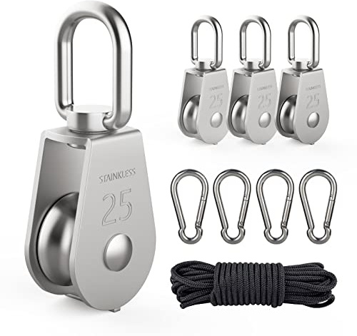 DBREAKS 4 st remskivor i rostfritt stål, M25 remskiva för lastning silver, enkel remskiva, skal remskivor, monterade remskivor