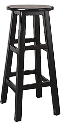Classic Solid Wood Saddle-Seat Kitchen Counter Stool with Foot Plate Assembled Round Counter Stool(Black 30Inches) (Black 27Inches)