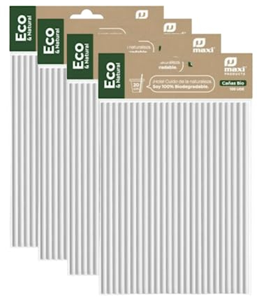 Artic North Company Eco & Natural 400 Pajitas de Papel Desechables 20 cm x 6 mm, 100% Ecológico, Reciclable y Biodegradable, Libre de BPA, Color Blanco
