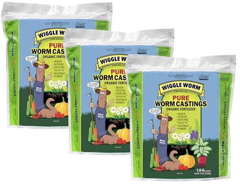 Wiggle Worm 100% Pure Organic Mineral-Dense Worm Castings Fertilizer in Resealable Zipper Pouch, 4.5lbs, 3 Pack - Improves Soil Fertility and Aeration for Growing Better Houseplants, Veggies, and More