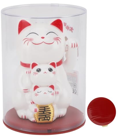 Greensen Maneki Neko Winkekatze Solarbetriebene winkelarm Glücksbringer Katze, niedliche Glückskatze Dekofigur für Zuhause, Büro, Auto 4,5 Zoll (White)