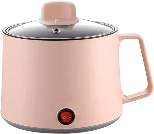Electric Hot Pot, Mini Electric Cooker 1.7L Noodles Pot Multi-Functional Electric Cooker for Soup Porridge Dumplings Eggs Pasta Steam with Over-Heating Boil Dry Protection (Pink Steamer)
