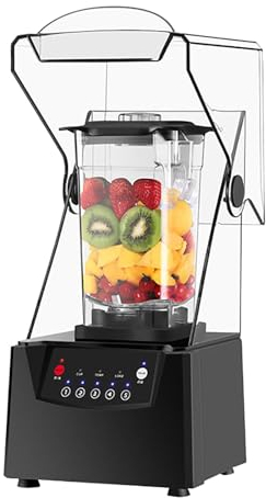 ZIXIAOS Licuadora Comercial Silenciosa con Escudo, Batidoras Industriales Profesionales De 2200w, 2l para Triturar Hielo, Batidos Y Batidos para Cocina