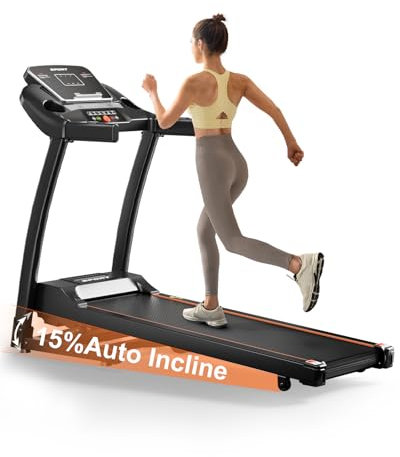 Treadmill for Home, 3.0HP Folding Treadmill with Incline, 300 lbs Capacity, Bluetooth & Heart Rate Sensor, Space-Saving Design