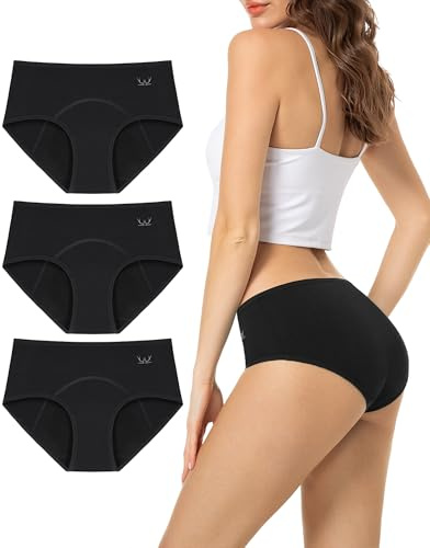 TANSTC Period Pants Heavy Flow 60ML Absorbency Period Underwear for Women Extra Protection Soft Breathable Leakproof Washable Menstrual Knickers Postpartum Underwear Pack of 3,Black,XXL