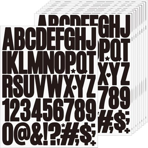 10 fogli adesivi con lettere, 490 pezzi, lettere adesive, 5 cm, autoadesive, impermeabili, in vinile per scrapbooking, biglietti di auguri, cassetta delle lettere, decorazione fai da te (nero)