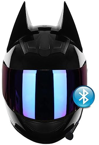 Bluetooth Moto Fuoristrada Caschi Integrali per Moto Casco Integrale da Moto Bluetooth da Donna Per Ragazza Certificazione ECE/DOT Orecchie Di Gatto Casco Moto E,M