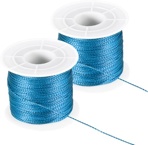 PATIKIL 656 fot/218 Yard metalliskt snöre glitter prydnadssträng, 1 mm etikettsnöre icke-stretch tråd för presentinslagning hantverk smyckestillverkning, ljusblå 2 spole