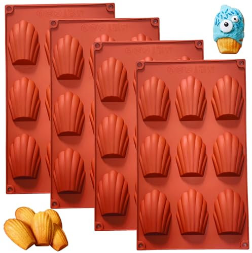 Madeleine Pans for Baking, 4Pcs 9-Cavity Non-stick Silicone Madeleine Cookies Trays for Baking, Shell Shape Madeleine Mold Cake Pans