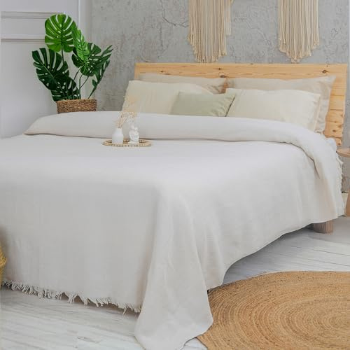 Milam London Bed Throw King Size | Cotton Throws for Sofas Large | Bedspreads King Size Blankets for Beds | 220 x 240cm | 86”x94” - Cream