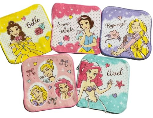 FEIFEI'S BOW 5 Pcs Soft Kids Washcloth Towels with Princess Mermaid Spider, Multicolor Children's boys girls Facial Hand Towel, Cotton Baby Face Washer Hand Towels 15 x 15 CM (Princess(random color))