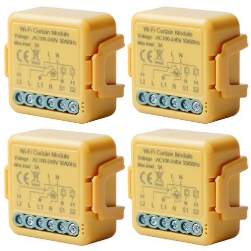 Tuya WiFi Smart Roller Shutter Switch Module, 2.4 GHz Alexa Smart Roller Shutter Control, App Control Timer for Roller Shutter Motor, Works with Alexa/Google Home, Pack of 4