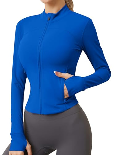 IECCP Women Activewear Gym Running Yoga Tops Long Sleeve Workout T-Shirts Clothes Zip Breathable Sports Wear Blue XL