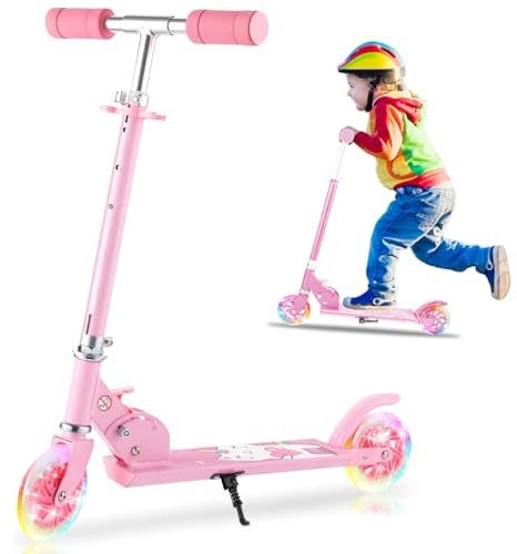 Monopattini per Bambini 3-8, Design Pieghevole, T-Bar in Alluminio Leggero a 3 Livelli 71,12–80,26 cm, Ruote in PU Morbide e Silenziose, Sicure da Inclinare per Guidare, Regalo di Compleanno per