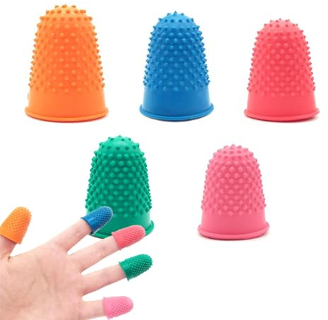 5-Pack Reusable Rubber Finger Thimbles Protectors, 5 Sizes & Colors for Finger Tips Protection, Money Counting, Writing, Sorting Tasks