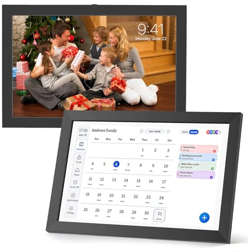 Calendario Digital de 10.1 Pulgadas con Pantalla táctil Organizador Familiar Inteligente de 32 GB Planificador electrónico con WiFi y Soporte Pared/Escritorio Marco de Fotos Digital Multifuncional