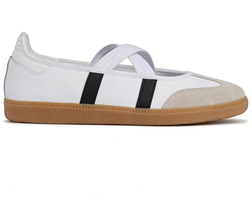 Tigeridea White Fashion Sneakers for Women Business Casual Tennis Shoes Slip on Strap Cute Flat Mary Jane Shoes Size 6.5