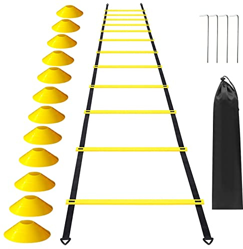 RASTKY Speed Agility Ladder Set for Soccer Football Training,Fitness Exercise Equipment,Adjustable Rungs,19.7ft for Co-ordination,Blue
