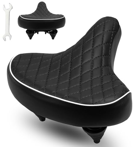 Selle de vélo confortable - Selle de ville de qualité supérieure avec cuir PU, mousse à mémoire de forme et outils - Pour vélo de ville, vélo de trekking, VTT, vélo femme, cruiser et vélo rétro (Noir