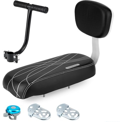 ZHOUWHJJ Bicycle Rear Seat Cushion Armrest Footrest Set, Kid Child Carrier Bicycle Baby Seat, Including Cushion and Backrest, Armrest Handrail, Footrests, Bell, Black, for Over 5 Years Old