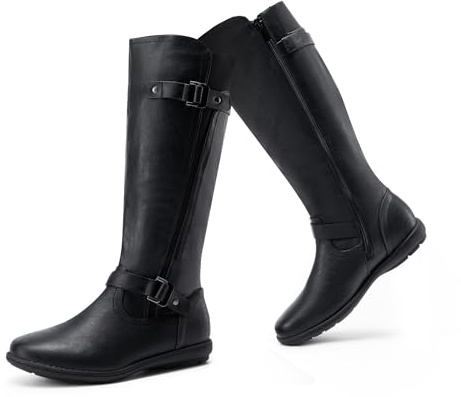 DREAM PAIRS Women's Wide Calf Flat Tall Knee High Boots,Black,10
