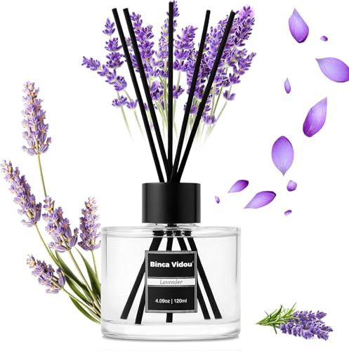 Binca Vidou Reed Diffuser, 120ml Lavender Scented Oil Set, Home Scented Diffuser, 8 Sticks, 50 Days Strong Aroma for Bedroom, Bathroom, Office