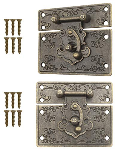 FUXXER Juego de 2 cierres de cofre antiguos con ganchos para cajas, muebles, 67 x 58 mm, bronce
