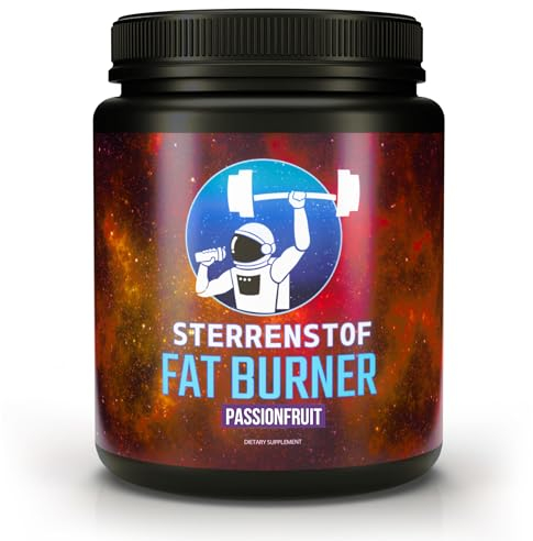 Sterrenstof Fat Burner – Passionsfrucht – Fettverbrenner Appetitzügler mit L-Carnitin, L-Tyrosin, L-Theanin, Grüntee-Extrakt, Koffein – Schnell abnehmen, Fatburner, Diät, 300 g Pulver, 50 Portionen