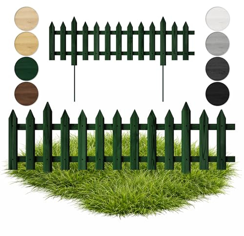 Floranica 3 STK Gartenzaun Vorgartenzaun Steckzaun Friesenzaun Zierzaun Lattenzaun 100 cm lang mit Metallpfosten Zaun für Vorgarten Gemüsebeete Höhe 20cm Grün