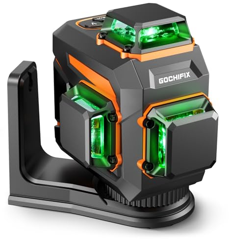 GOCHIFIX Nivel láser verde autonivelante 3x360 de 12 líneas 3D con tubo láser Sharp 520 Batería recargable de 5,2 Ah Modo de pulso Ideal para construcción y nivelación de precisión