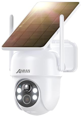 ANRAN 5MP Caméra Surveillance WiFi Extérieure sans Fil, Panneau Solaire Intégré, Caméra IP sur Batterie, Vision Nocturne Couleur, Détection Humaine, Audio Bidirectionnel, Sirène d'alarme, Q04 Max