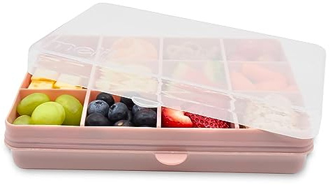 melii Boîte à goûter - Boîte à goûter divisée, stockage des aliments pour enfants, séparateurs amovibles, loisirs créatifs, perles, sans BPA, 12 compartiments (rose)