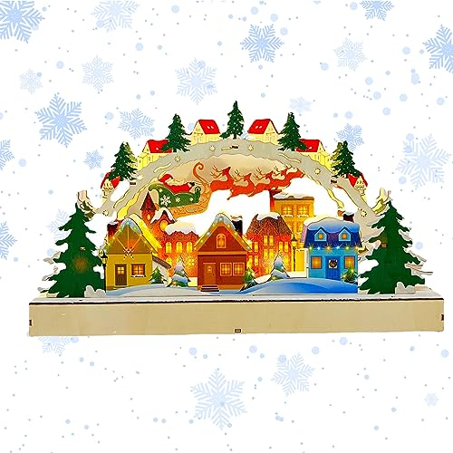Puente de Navidad de Iluminado de Madera,Arco de Luces LED para Navidad Ornamento Festivo Ventana Navideña Interior Adorno Casa de Madera Decoración de Navidad para Centros de Mesa Luminosos Navidad