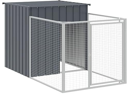 vidaXL Caseta para Perros, Perrera con Tejado Puerta, Casa para Animales, Jaula para Jardín Patio, Acero Galvanizado Gris 110x201x110 cm