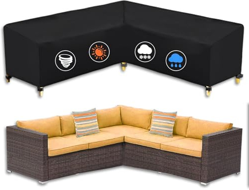 Housse de protection pour meubles de jardin, en forme de L, imperméable, charge lourde, tissu Oxford 210D, résistant aux UV, pour salon de jardin, salon, canapé d'angle (215 x 215 x 87 cm)