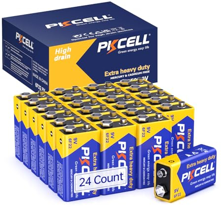 PKCELL Pilas 9V 6F22 Square para Detectores de Humo,Herramientas de Jardín,Paquete de 24
