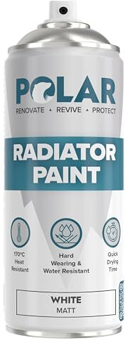 Polar Matt White Radiator Spray Paint - 400ml | Heat Resistant up to 100ºC | Quick Drying & No Primer needed | Exterior Surfaces of Radiators & Hot Water Tanks | Heat Resistant Radiator Paint