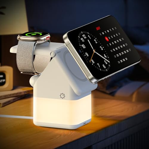 WSKEN Estación de carga plegable 3 en 1 para Apple Watch y iPhone iPod, estación de carga de viaje para iPhone 16/15 Pro Max/14/13/XR/8 Plus/SE, Apple Wireless Charger para iWatch