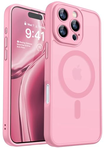 CANSHN Funda Magnética para iPhone 16 Pro(6.3 Pulgadas), Compatible con MagSafe, [Protección Total de La Cámara] Carcasa Fondo Mate Translúcido,Rosa