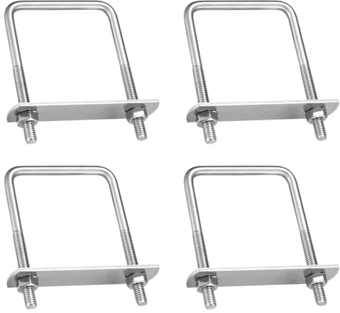 Unvtap Bügelschraube 4 Stück U Bügel mit Gewinde M6 Bügelbolzen mit Muttern Rahmenplatte Bügelschrauben 304 Edelstahl Quadratische U Bolzen für Abschleppen, Autos Schiffen Reparatur