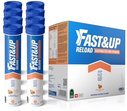 Fast&Up Reload Megapack – 160 Effervescent Tablets – Peach Ice Tea – Instant Electrolytes for Rapid Hydration & Energy - Added Vitamin C & B12 for Performance, Wellbeing, Travel & Recovery – Vegan