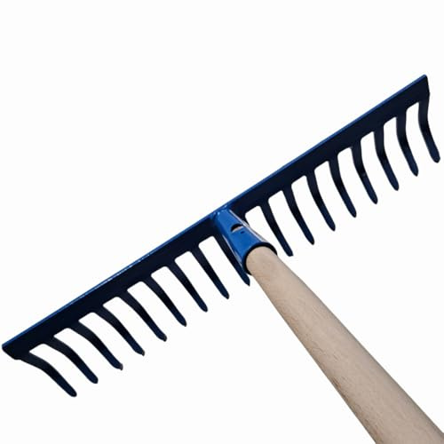 Rastrello Giardino Pesante 16 Denti Curvi in Acciaio Verniciato con Manico in Legno di Faggio 150 cm – Attrezzo da Giardinaggio Professionale per Raccolta Foglie e Cura Prato