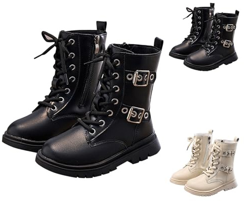 Botas de tobillo para niñas, estilo punk, gótico, punk, con cremallera lateral, para invierno, cálidas, con cordones, botas de equitación, informales, a la moda, hip hop, zapatos de vestir para