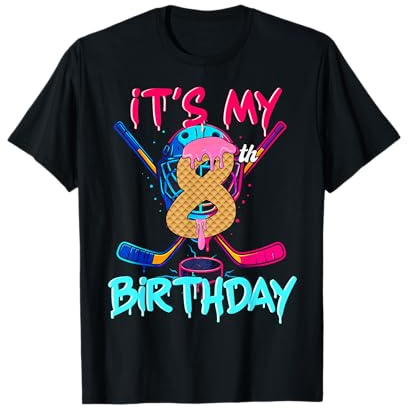 Hockey Ice Cream Drip It's My 8th Birthday Number 08 Player T-Shirt