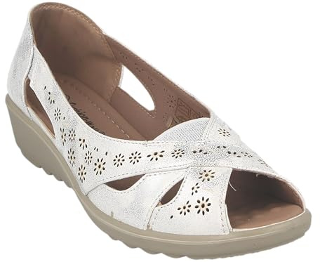 Cushion Walk Women's Sandals, Slip-on, Open-Toe, Lightweight Wedge Heel Summer Shoes Size 3-8 (White, UK Footwear Size System, Adult, Women, Numeric, Medium, 7)