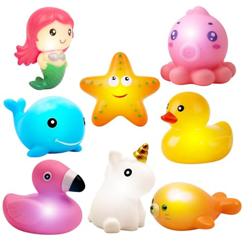 Giocattoli per Bagnetto, 8 pezzi Luminosi Giocattoli da Bagno, Giochi da Bagno per Bambini Piccoli, Giochi Bagnetto Neonato, Giocattoli da Bagnetto per Bambini, per Vasca Bagno, Bagno e Piscina