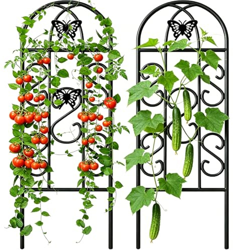 Amagabeli 2 Pezzi Traliccio da Giardino 152 x 46 cm Antiruggine Ferro Nero Farfalla Verdure in Vaso Fiori Patio Reticoli Metallici Griglia Pannelli Supporti